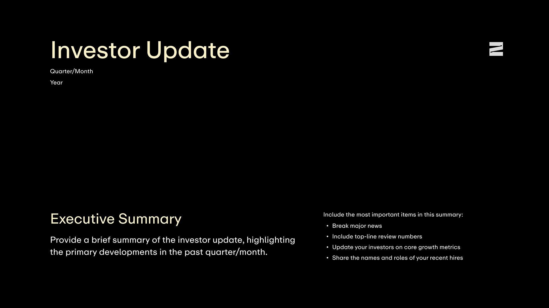 Startup Investor Update - Cover