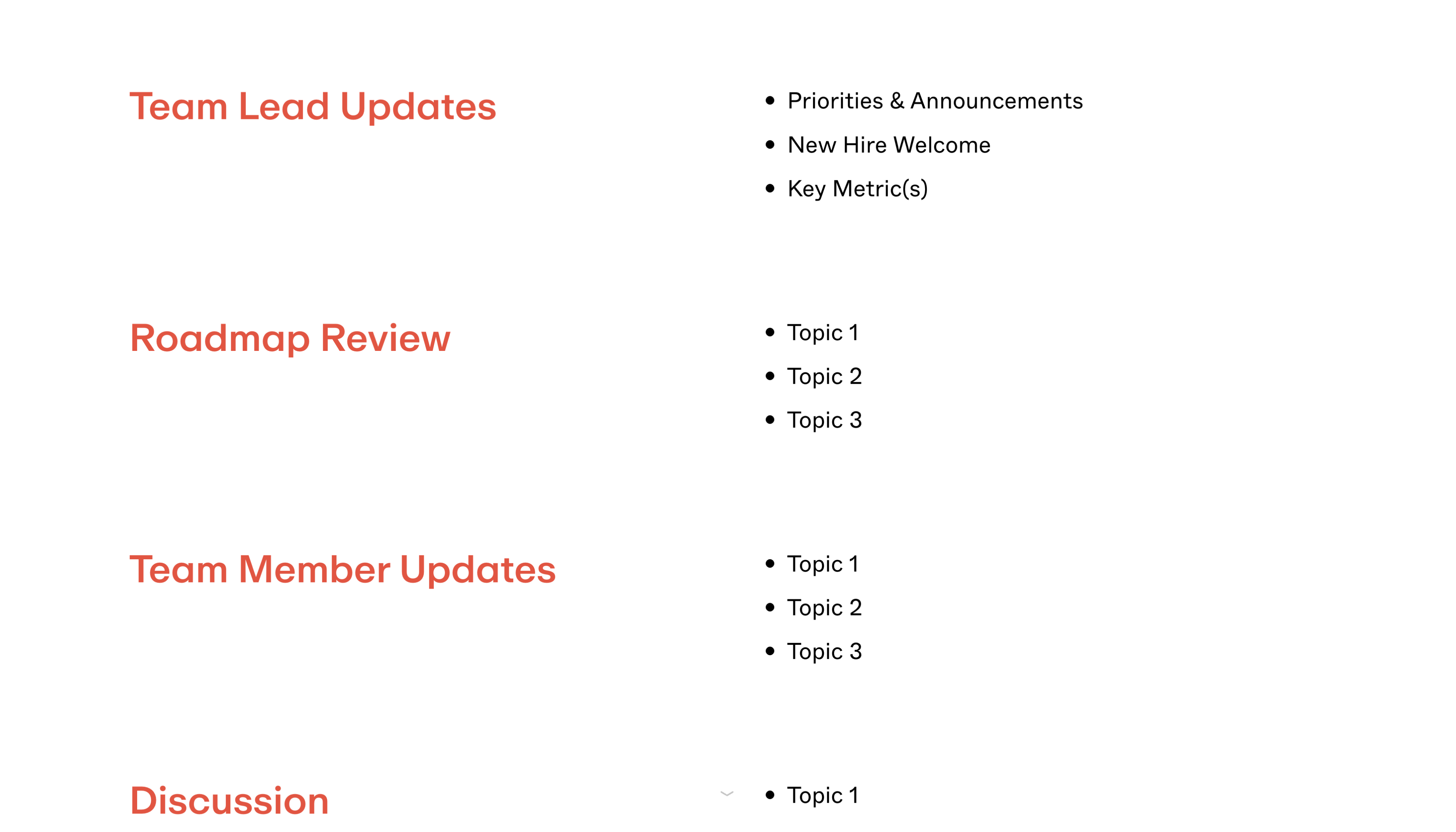 Team Meeting Template – Contents Section